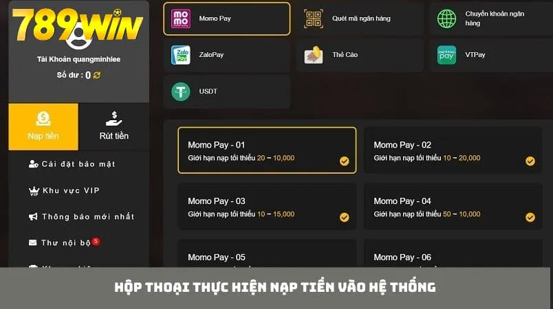 Nạp tiền vào 789WIN với nhiều phương thức hỗ trợ chính thức