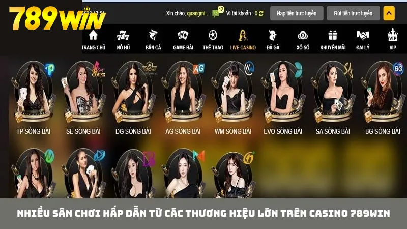 Nhiều sân chơi giá trị, uy tín được cung cấp trên sảnh casino 789WIN