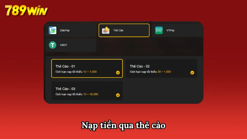 Nạp tiền bằng thẻ cào tiện lợi, đơn giản