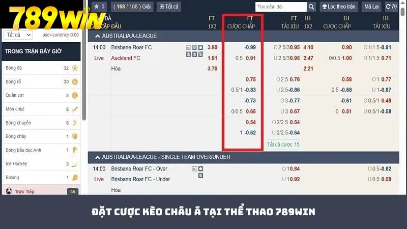Tỷ lệ cược chấp 1 trận bóng sắp diễn ra trên thể thao 789WIN